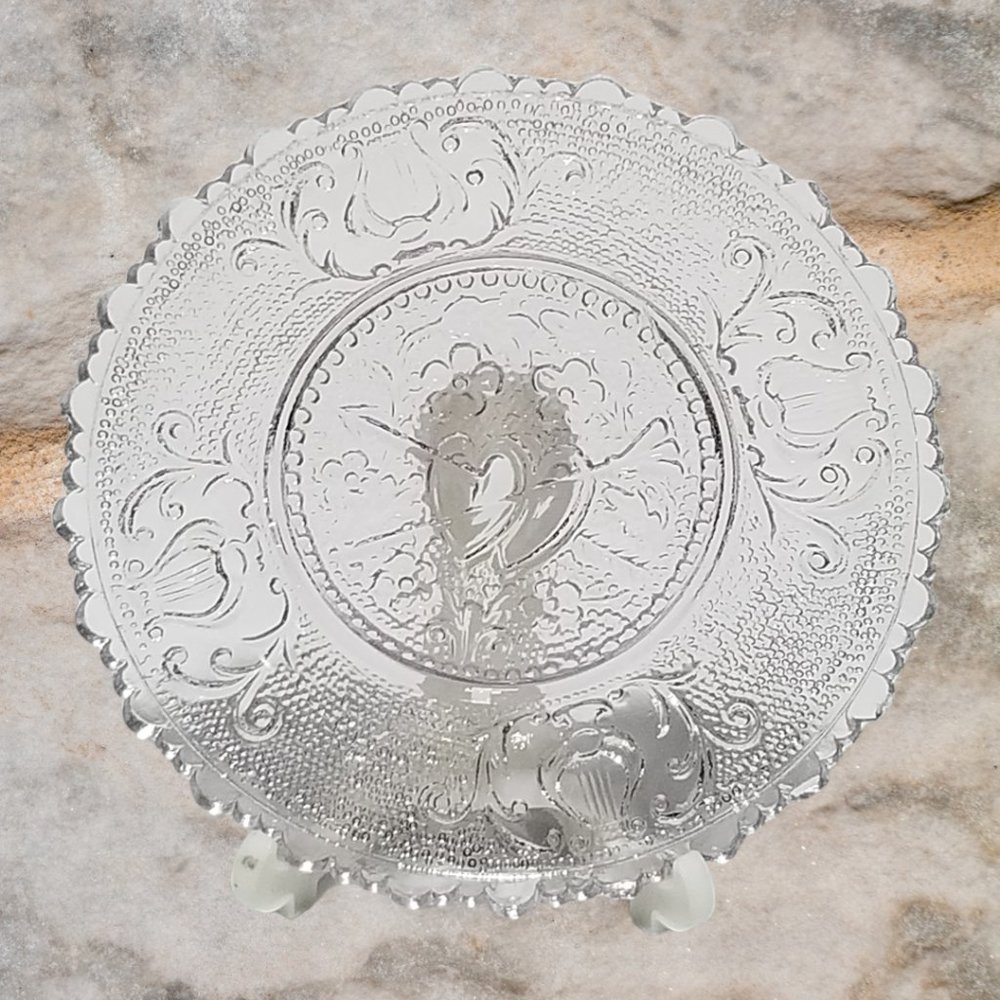 EAPG Mini Clear Glass Plates Westmoreland The Wedding Day & Hearts & Lyre 1930 - Picture 5 of 8